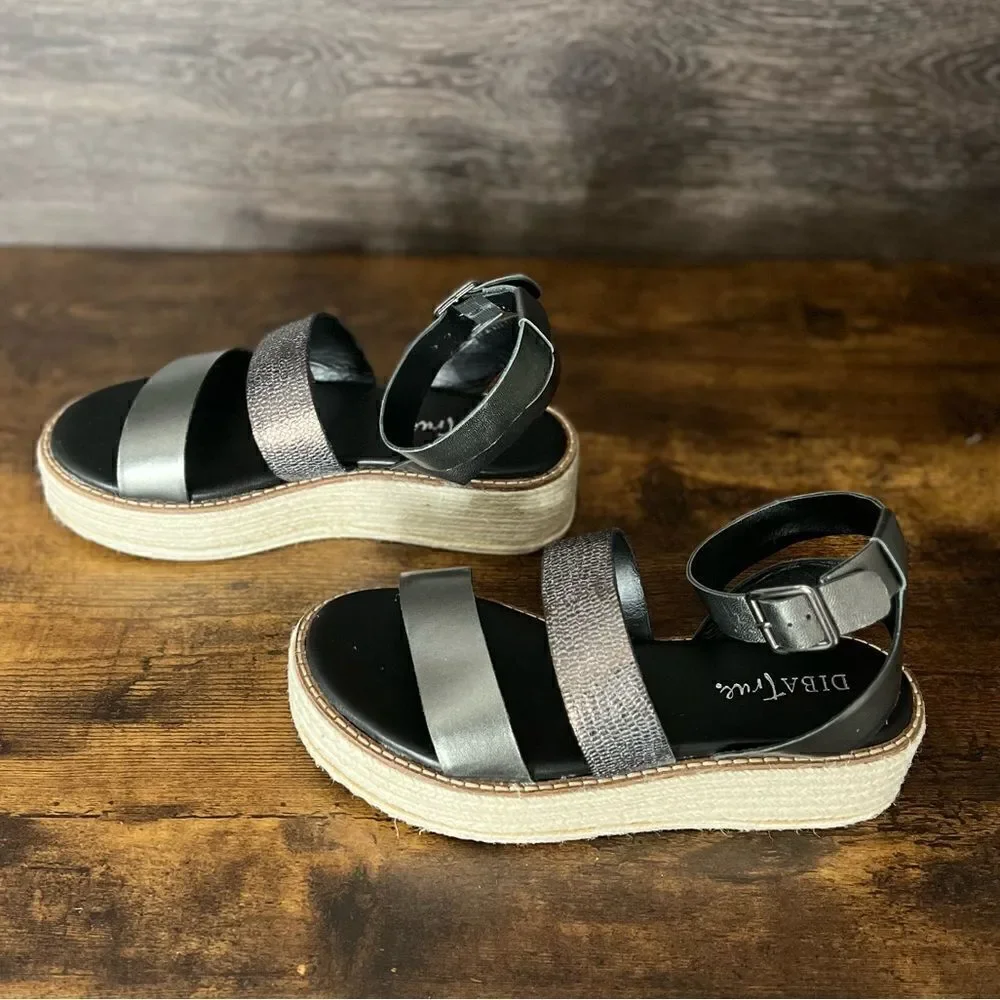Diba True Day Line Leather Espadrille Sandal, Gunmetal Black, Size 9.5. New!